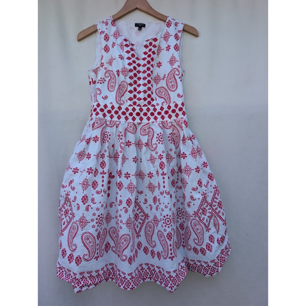 Talbots Bandana Print Midi Dress Womens 4 Petite Red White Cotton Sundress 4P